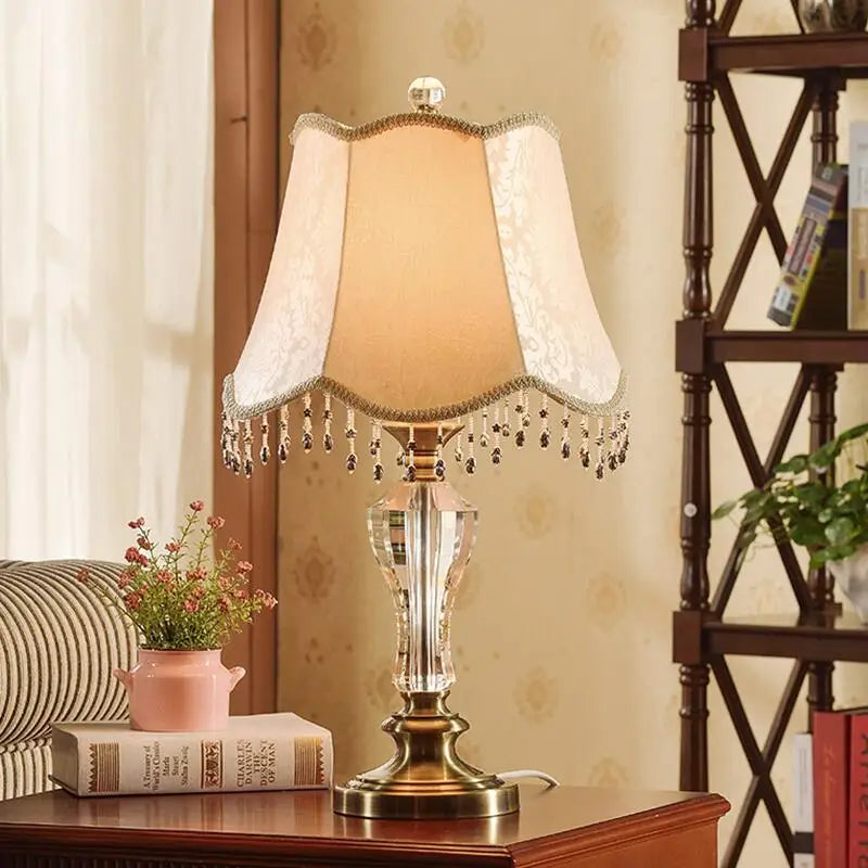 Afralia™ Crystal Table Lamp with Fabric Lampshade - Luxury Bedroom Lighting