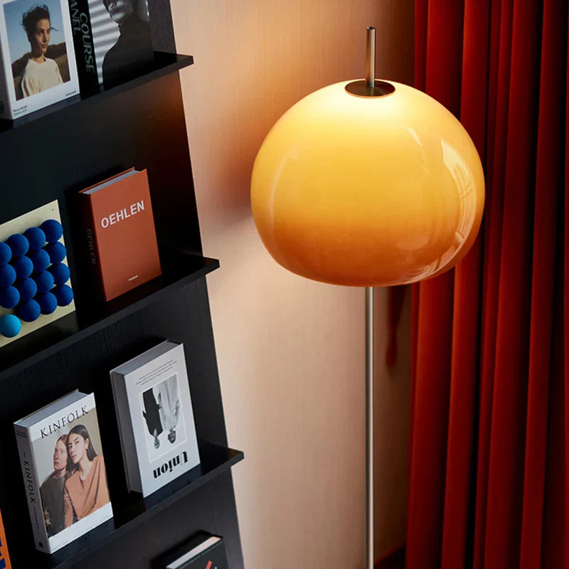 Afralia™ Retro Glass Gradient Orange Mushroom LED Floor Lamp for Living Room & Bedroom