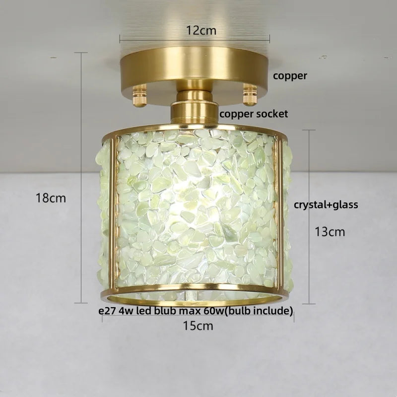 Afralia™ Handcrafted Glass Crystal Copper Ceiling Light Fixture for Dining Bedroom Kitchen