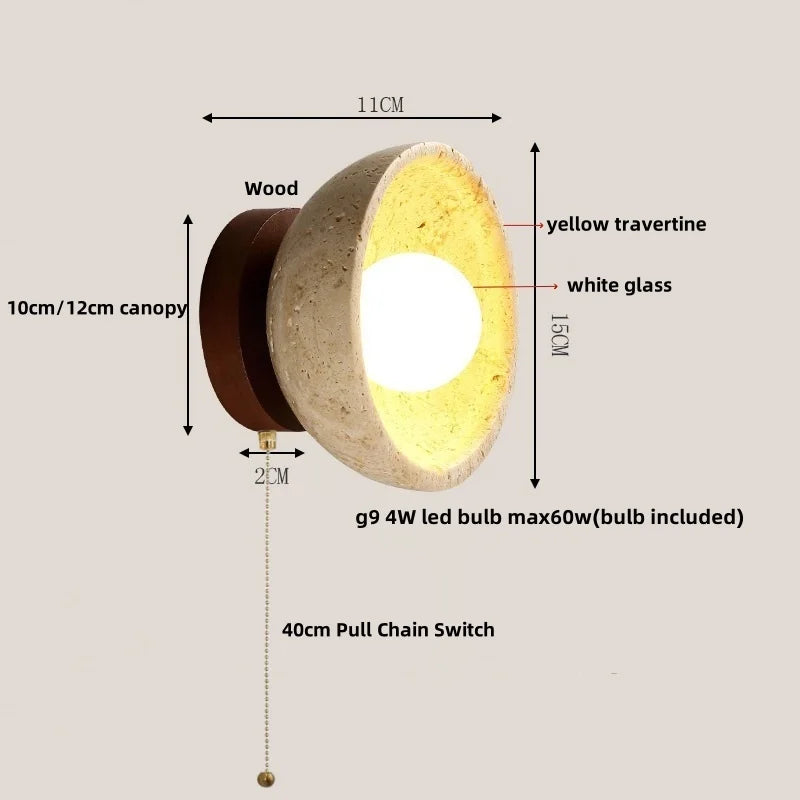 Afralia™ Vintage Stone LED Wall Light Fixture for Reading & Bedside, Natural Wood, Loft Design