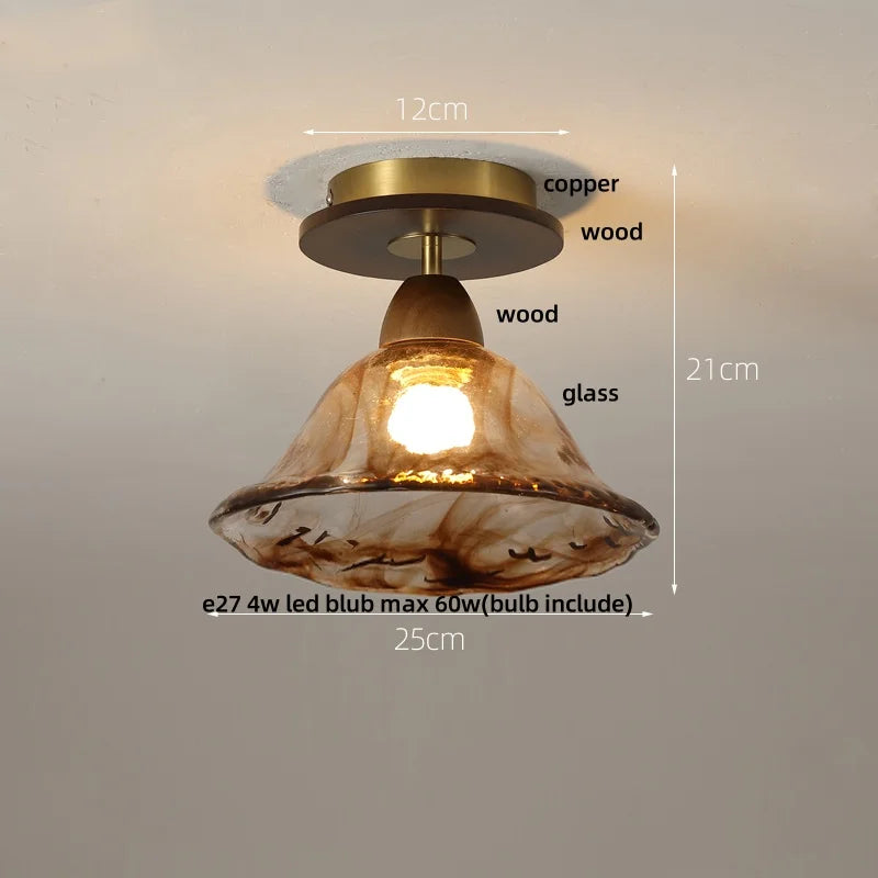 Afralia™ Vintage Amber Glass LED Ceiling Light Fixture for Home Lighting - Ceiling Lamp