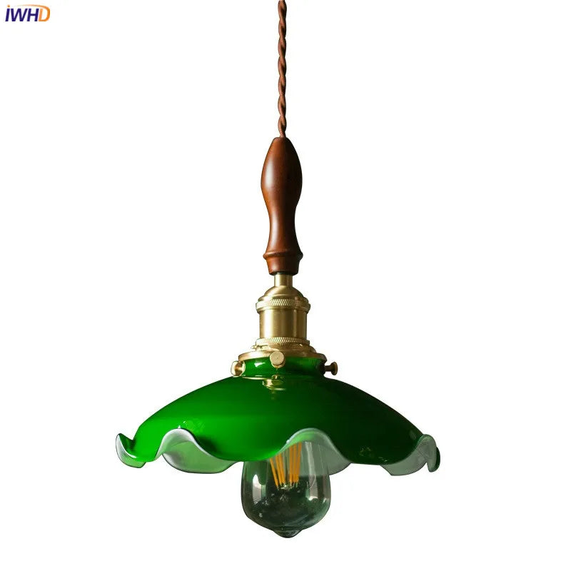 Afralia™ Vintage Style Copper Hanging Lamp with Green Glass Lampshade and LED Light Fixtures