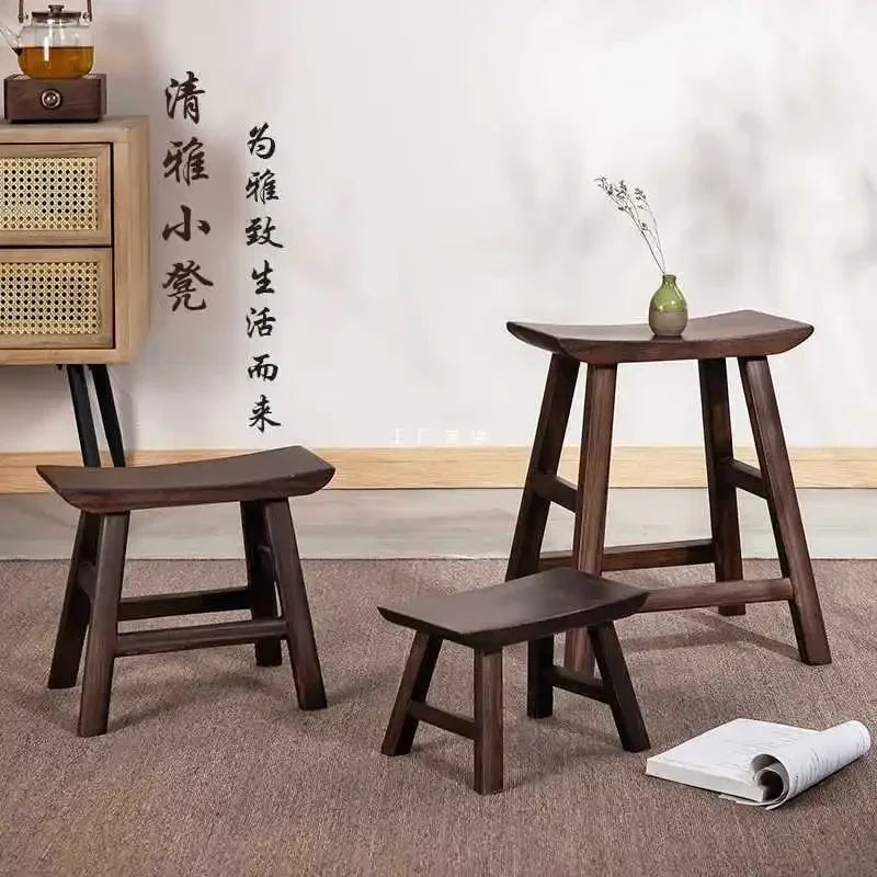 Wooden Walnut Square Stool by Afralia™: Rustic Real Wood Bench for Dining, Kids, or Home