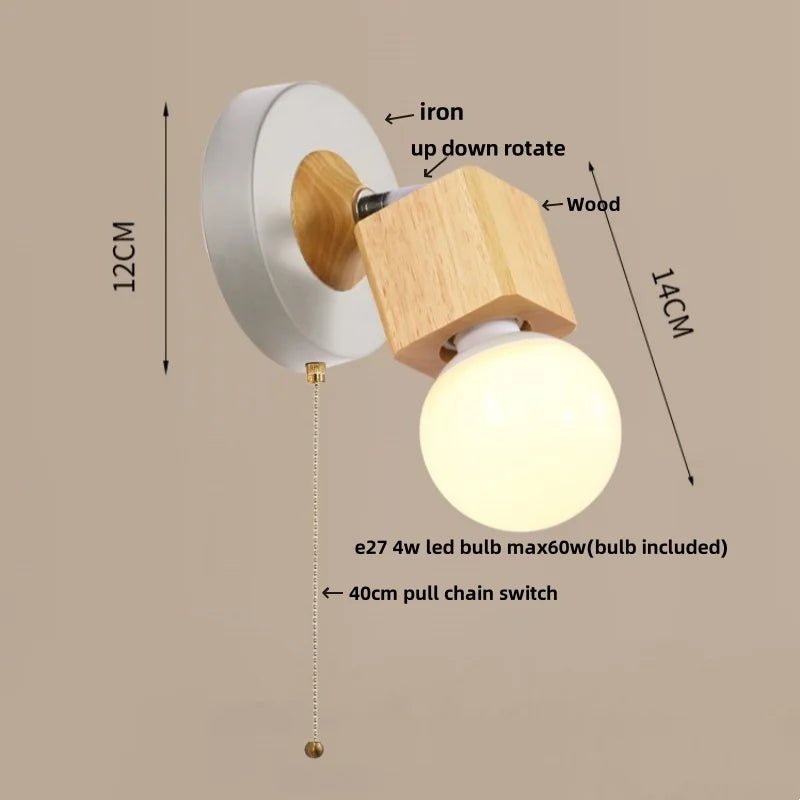 Afralia™ Nordic Wood Iron LED Wall Lamps - Up Down Rotate Hallway Bathroom Plug In
