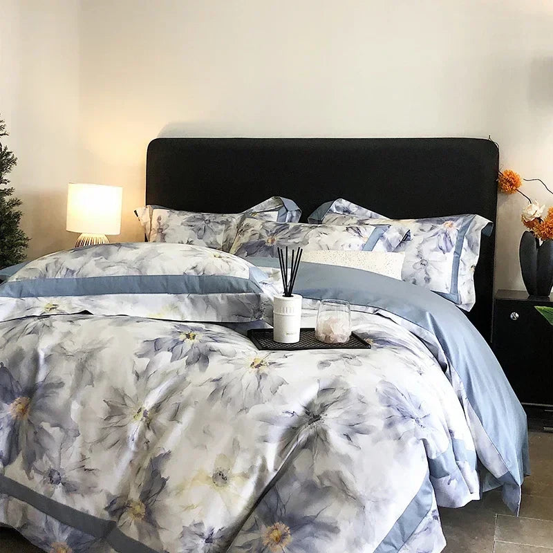 Afralia™ Egyptian Cotton Bedding Set: King Queen Europe Sheet Duvet Cover Pillowcase
