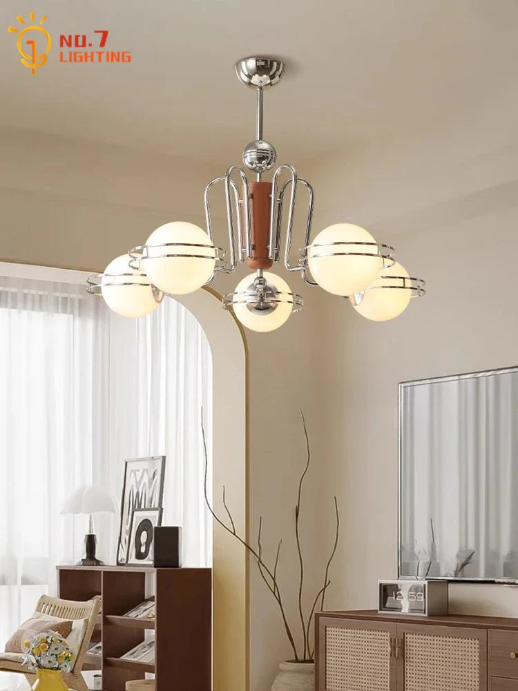 Afralia™ Feather Glass Chandelier LED E27 Retro Iron Art Hanging Lamp