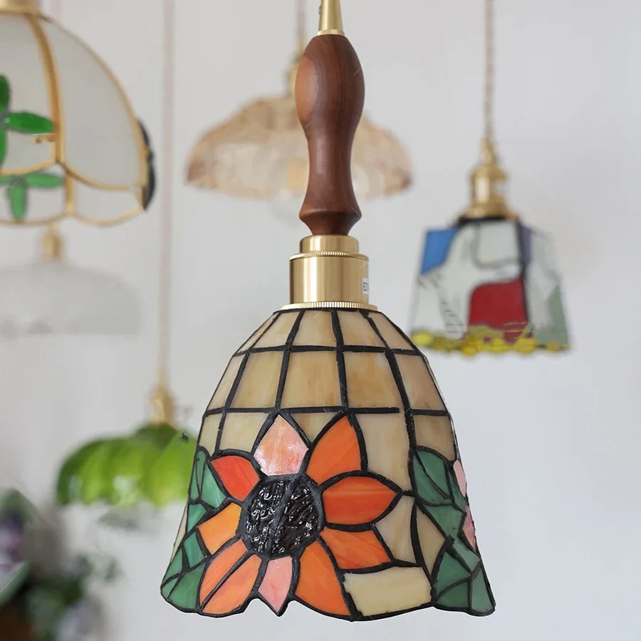Afralia™ Tiffany Glass LED Pendant Light Fixture for Home Decor and Hotel Dining