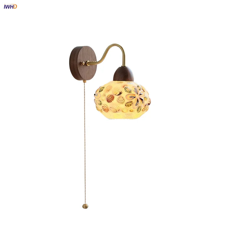 Afralia™ Shell Glass LED Wall Light Tiffany Style Bedside Lamp