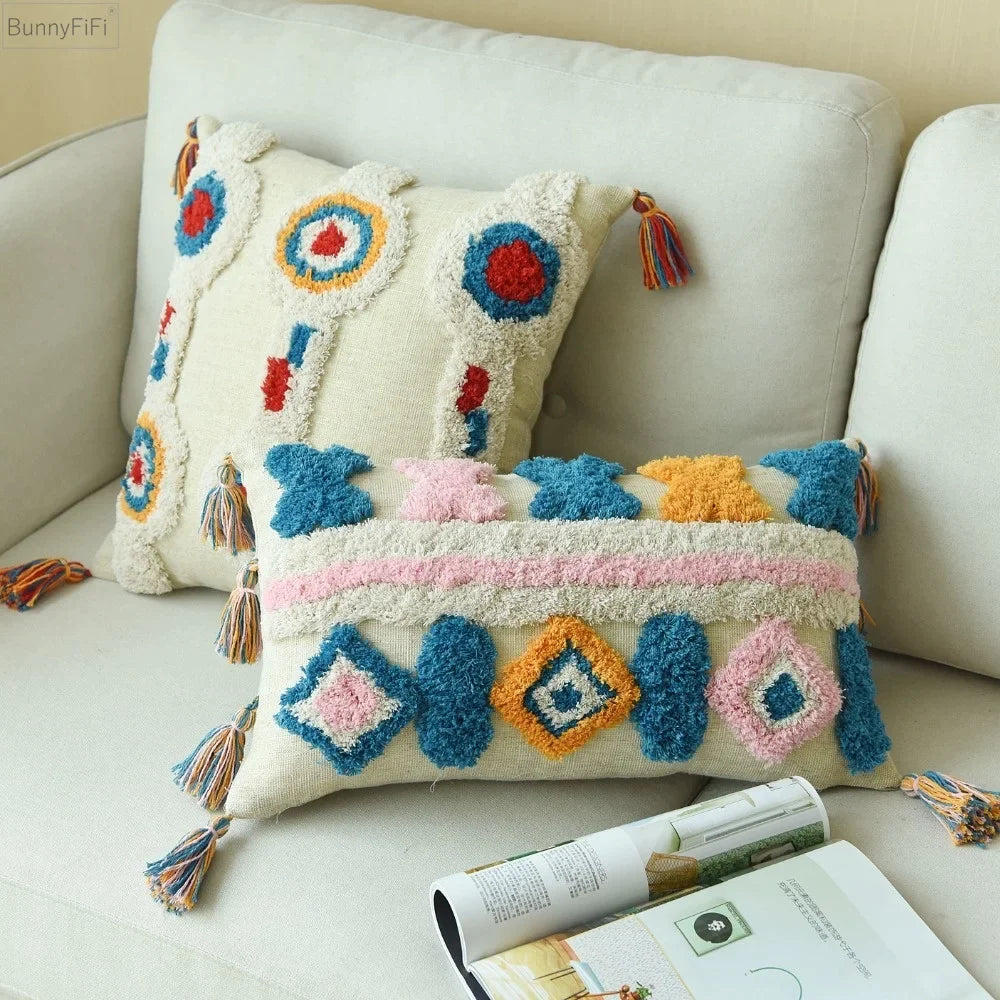 Afralia™ Moroccan Wool Tassel Cushion Cover - Boho Style Ethnic Pillow Cover