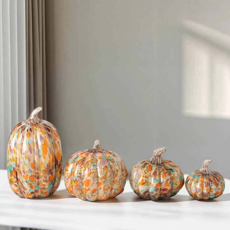 Afralia™ Colored Transparent Glazed Pumpkin Sculpture for Home Decor