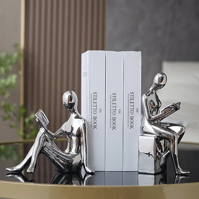 Afralia™ Ceramic Girl Sculpture Bookends Set for Home Study Room Decor