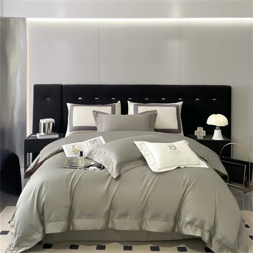 Afralia™ 1000TC Egyptian Cotton Embroidered Bedding Set, Queen King Size Duvet Cover Set