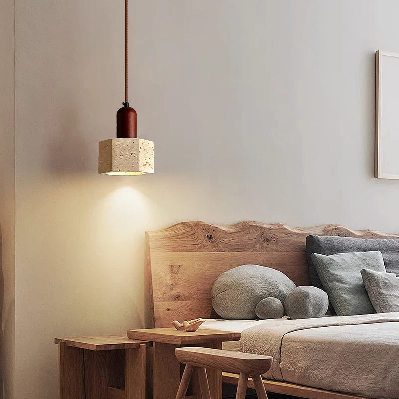 Afralia™ Yellow Travertine Wood Base LED Pendant Lights - Modern Adjustable Hanging Lamp