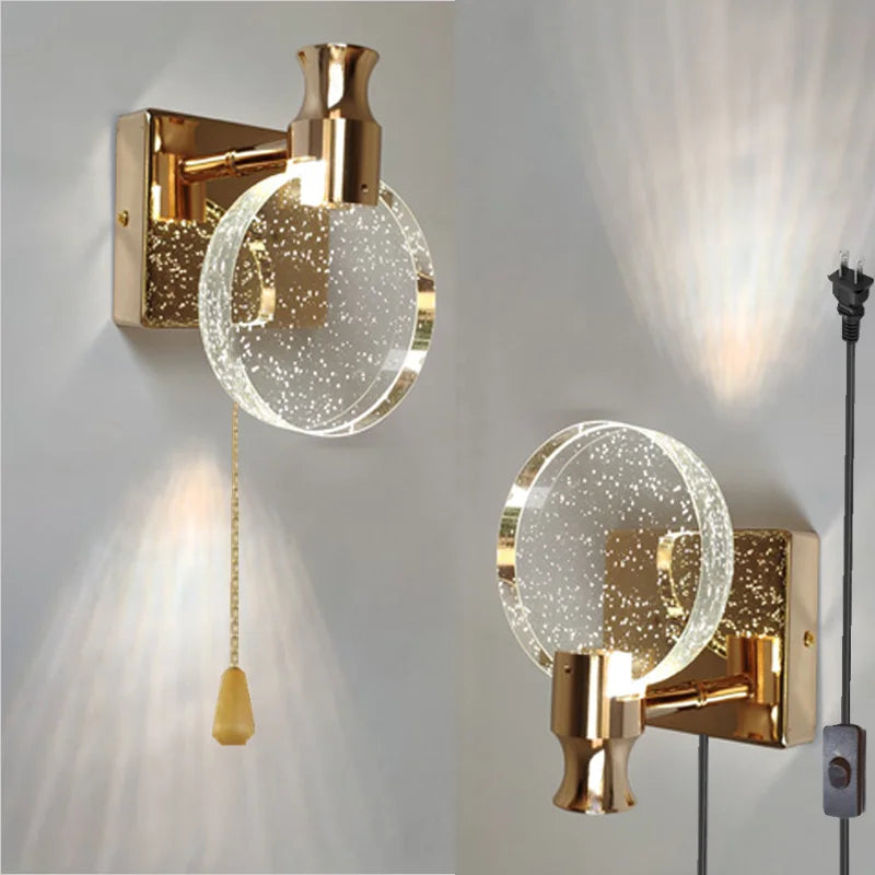 Afralia™ Crystal Glass Gold LED Wall Lamp for Modern Luxury Lighting in Living Bedroom Bedside Aisle