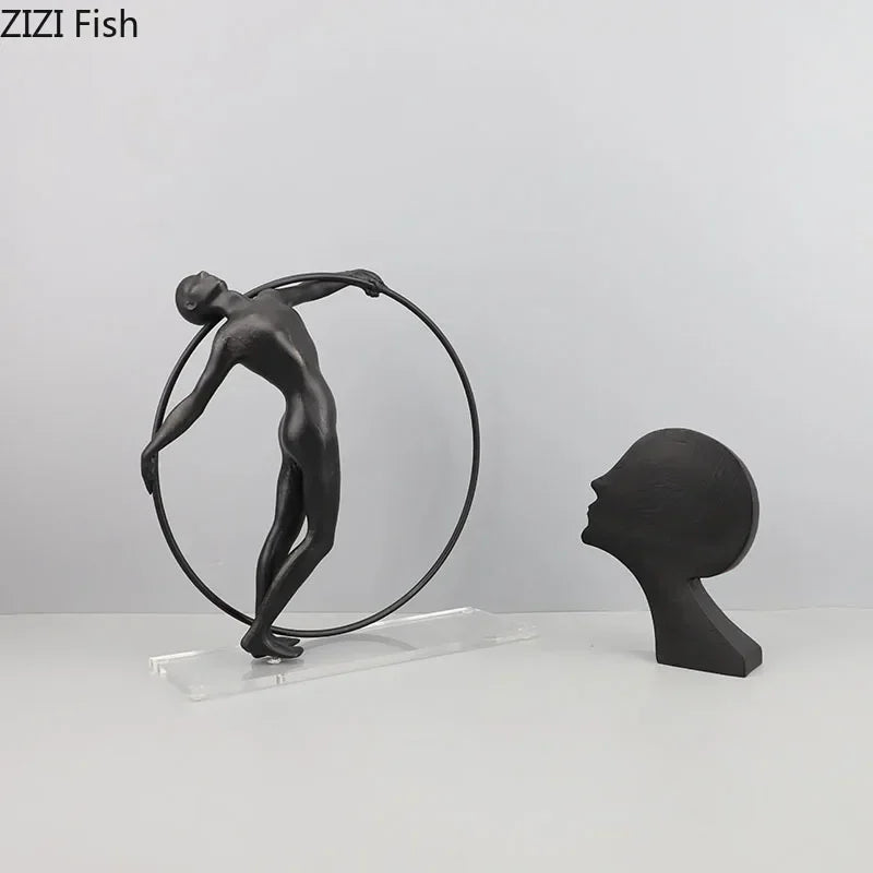 Afralia™ Abstract Cast Iron Acrobatics Sculpture Desk Decoration Slender Figures