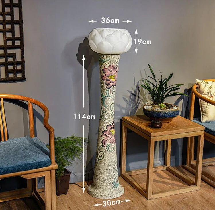 Afralia™ Zen Lotus Floor Lamp Chinese Style for Hotel Villa Study Room Lighting