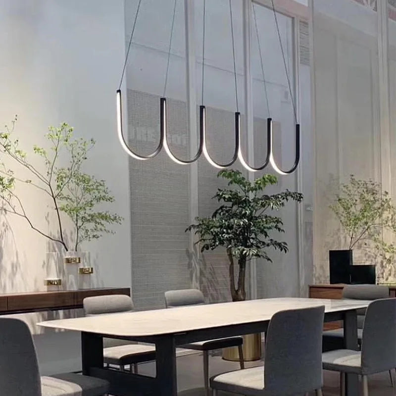 Afralia™ Modern Designer U Shape LED Chandelier for Living Room, Kitchen Island & Dining Area