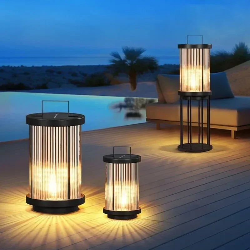 Afralia™ Solar Glass Lantern Garden Floor Lamp for Villa Courtyard Lawn