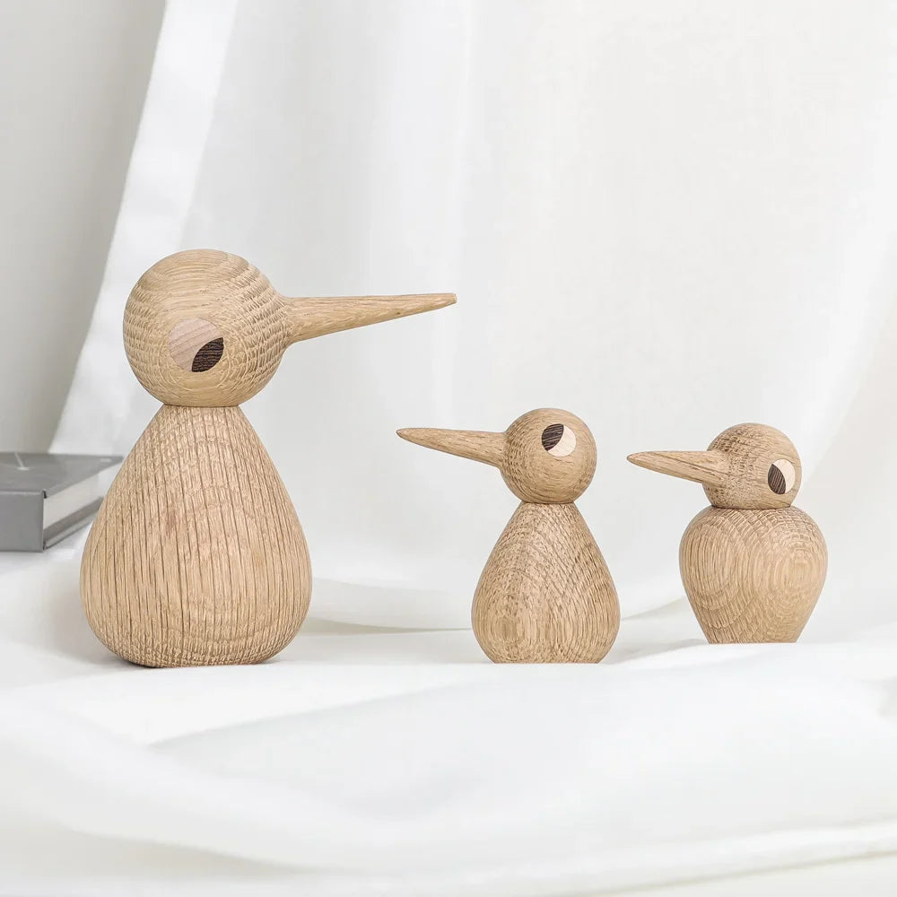 Afralia™ Oak Wooden Bird Ornaments Figurine Decor Creative Gift Nordic Minimalist Style