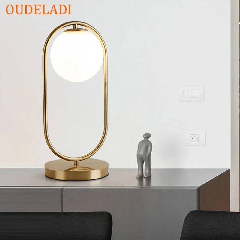 Afralia™ Nordic Golden Body Desk Lamp with Frosted Glass Shade