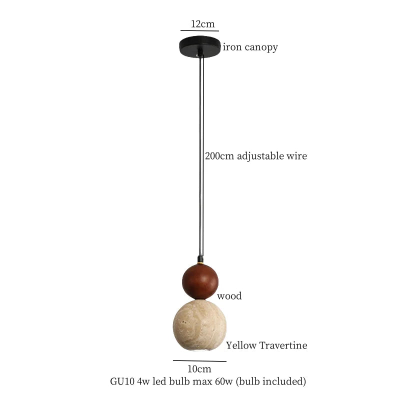Afralia™ Wood Yellow Travertine LED Pendant Light Hanglamp for Home Decor