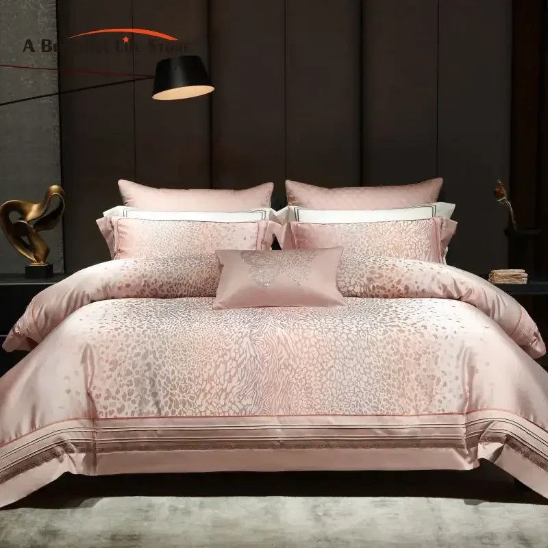 Afralia™ Leopard Print Jacquard 1000TC Egyptian Cotton Bedding Set