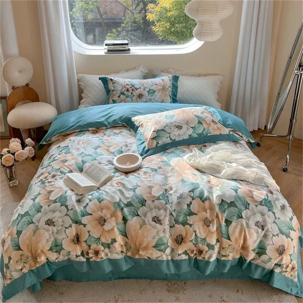Afralia™ Colorful Bedding Set: King/Queen Size Bed Lines, Sheet, Pillowcase, Duvet Cover Set