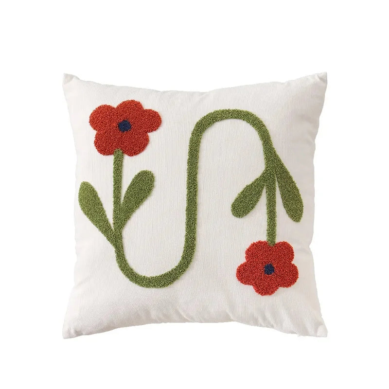 Afralia™ Floral Embroidery Corduroy Pillow Cover 45x45cm for Home Decor