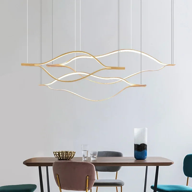 Afralia™ Minimalist River Chandeliers - Gold Lustre Aluminium Dimmable Pendant Lights