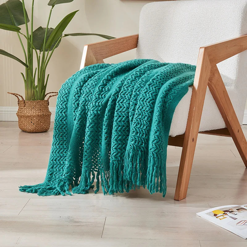 Afralia™ Knitted Tassels Blanket: Cozy Solid Color for Sofa, Bed, or Homestay