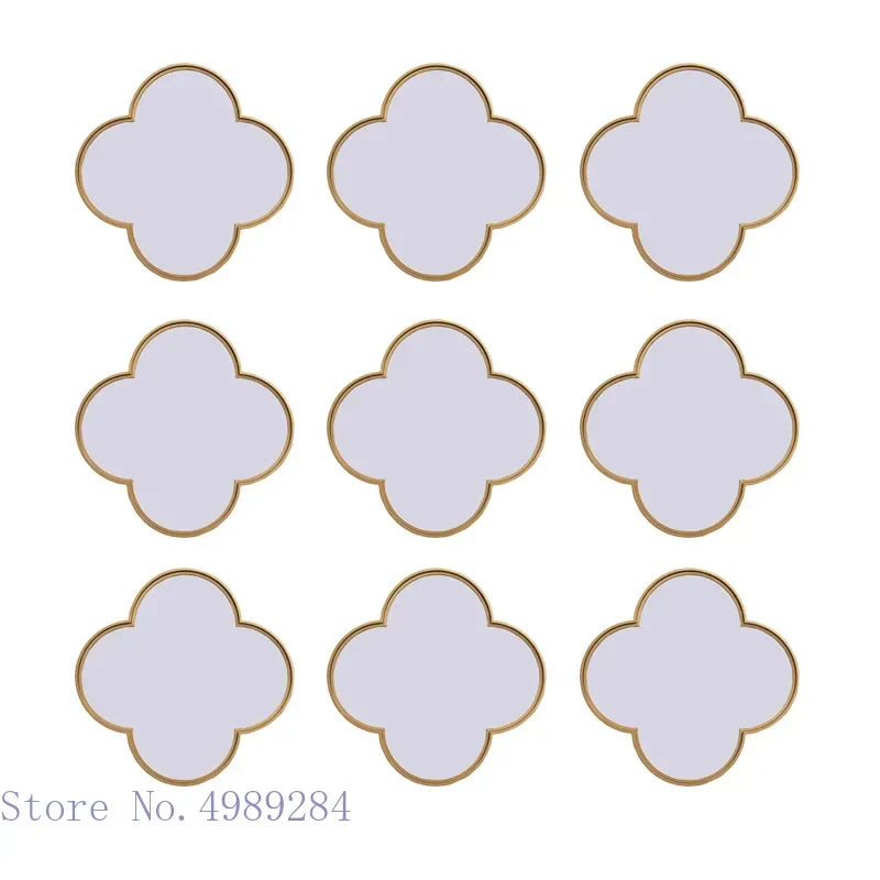 Afralia™ Golden Border Geometric Plum Flower Mirror Wall Decoration