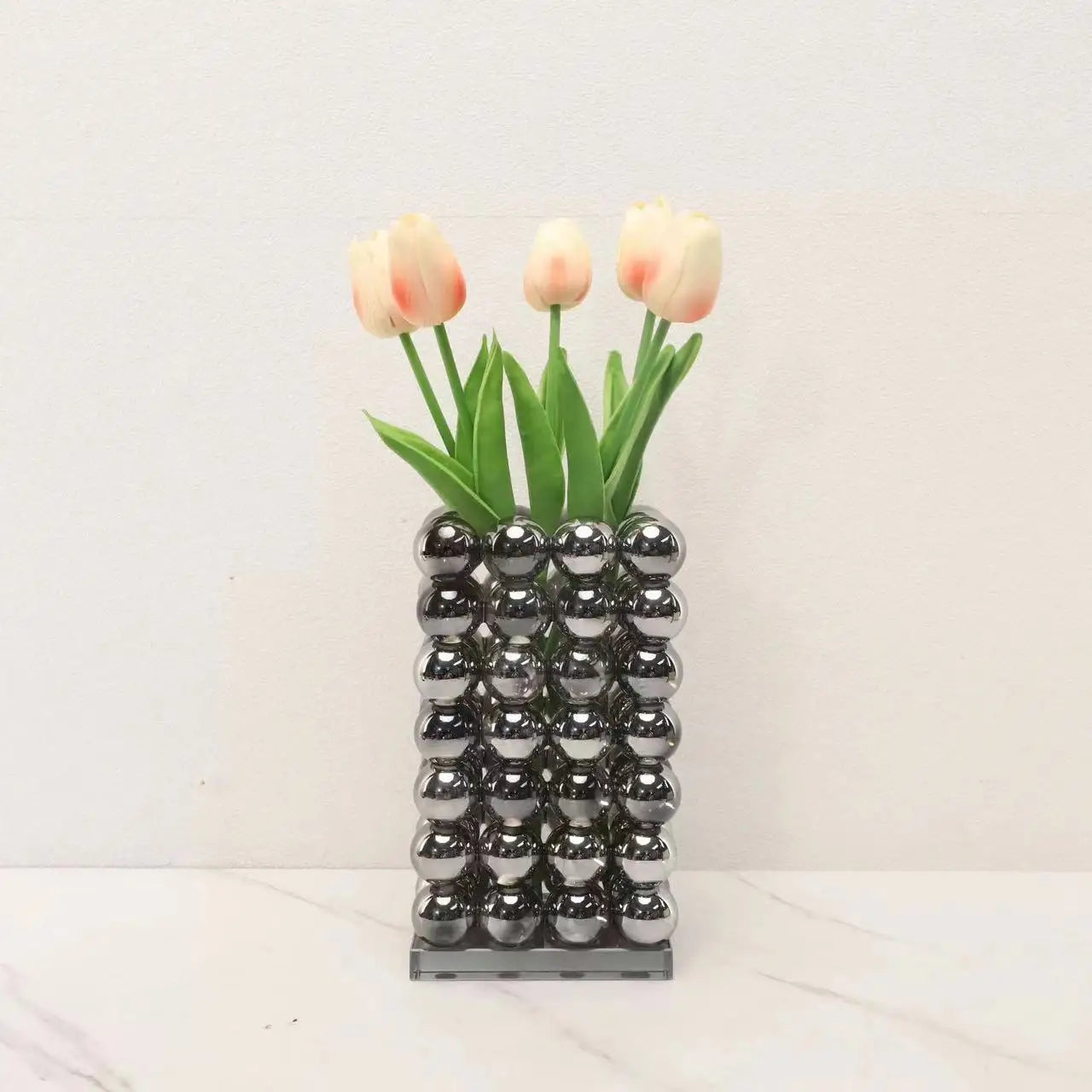 Afralia™ Geometric Crystal Ball Silver Ball Glass Vase, Home Decoration Accessories