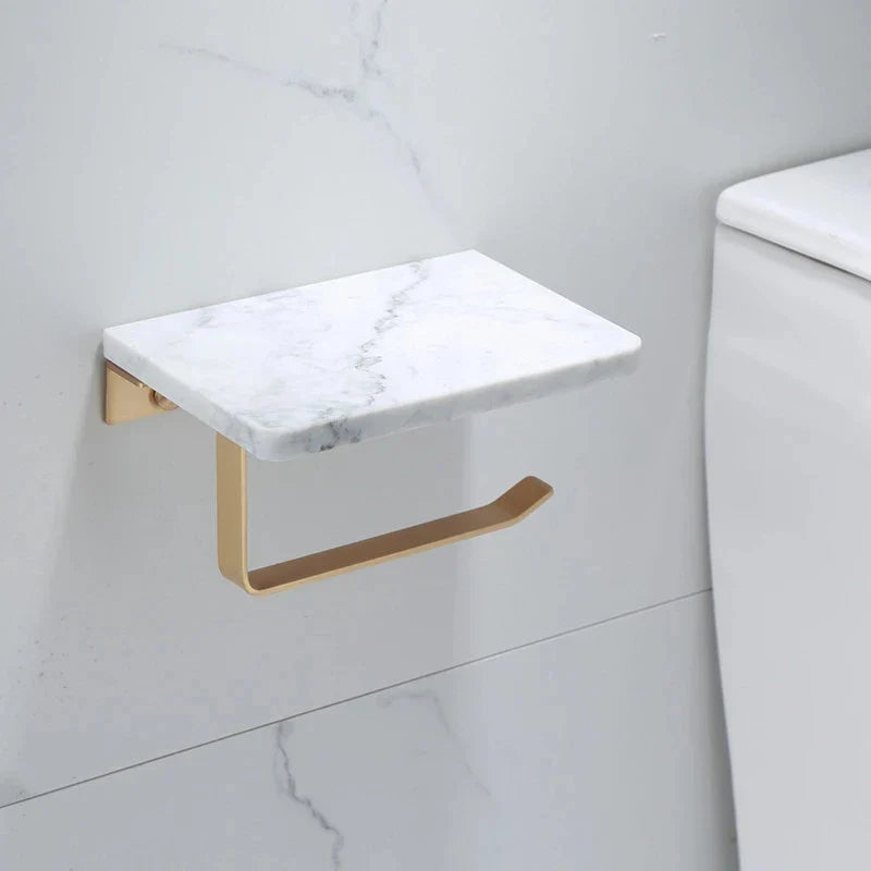 Afralia™ Gold Marble Toilet Paper Holder Tissue Box Stand Wall Mount Bathroom Rack