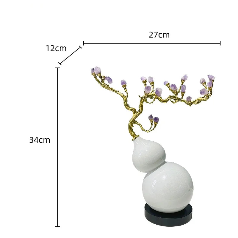 Afralia™ Gourd Crystal Sculpture Metal Plant Statues Home Decoration
