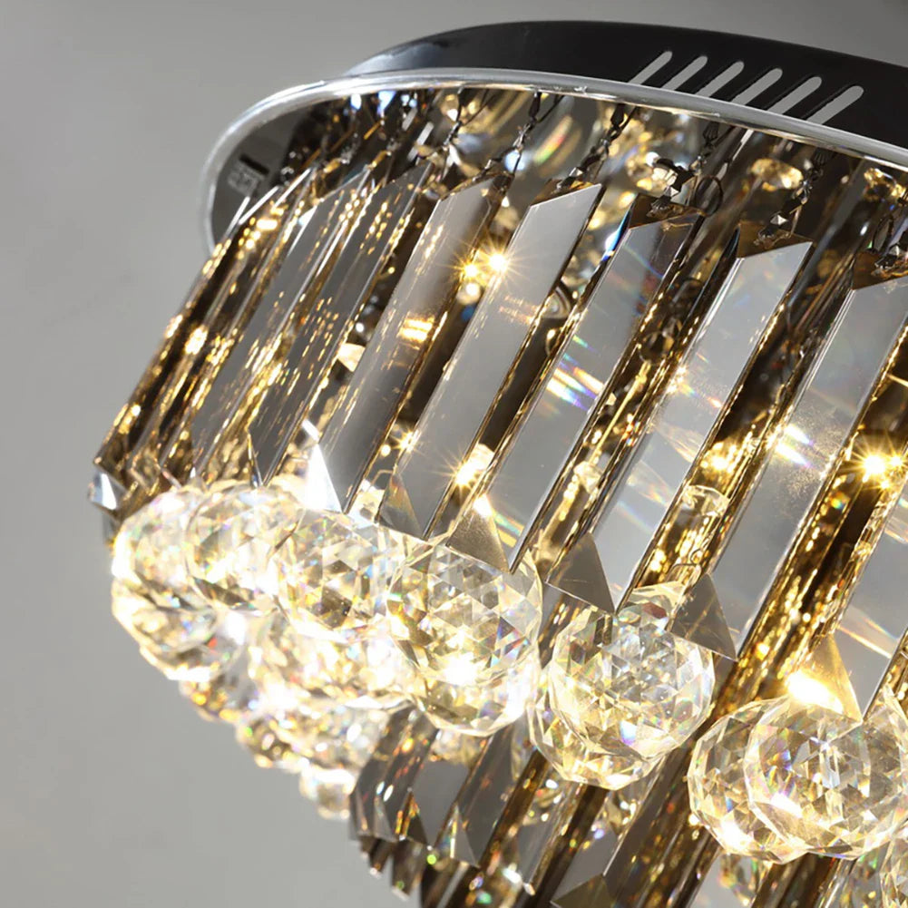 Afralia™ Smoky Gray Crystal Ceiling Chandelier: Modern LED Lighting Fixture for Living Room