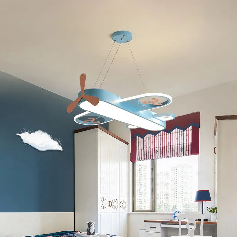 Afralia™ Kids Airplane Pendant Lights Wood Metal Sconces Nursery School LED