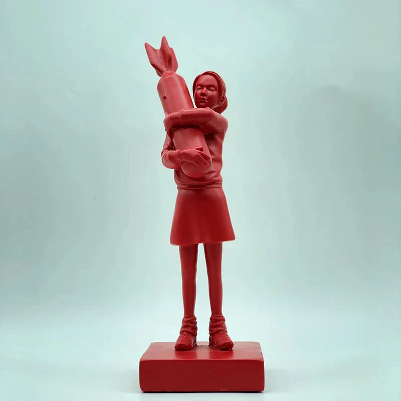 Afralia™ Bomb Hugger Girl Resin Statue Sculpture for Home Decor and Desk Ornament