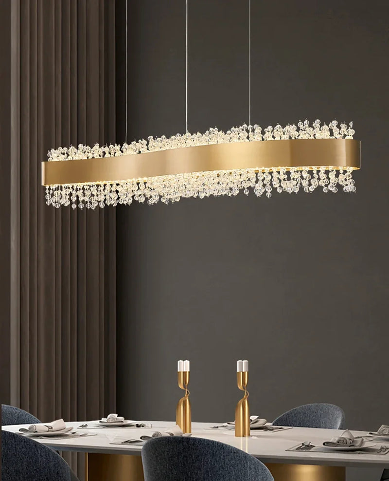 Afralia™ Modern Crystal Chandelier Pendant Lights LED Luxury Living Room Kitchen Island