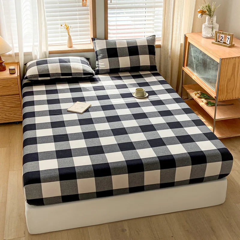 Afralia™ Cotton Stripe Fitted Sheet- Single Cozy Mattress Cover with Elastic Band