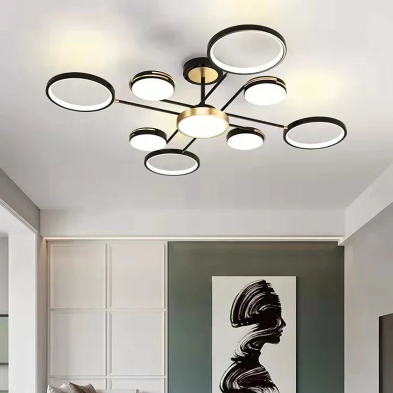 Afralia™ Gold Black Metal LED Chandelier - Minimalist 3 Color Temp Parlor Restaurant Lighting