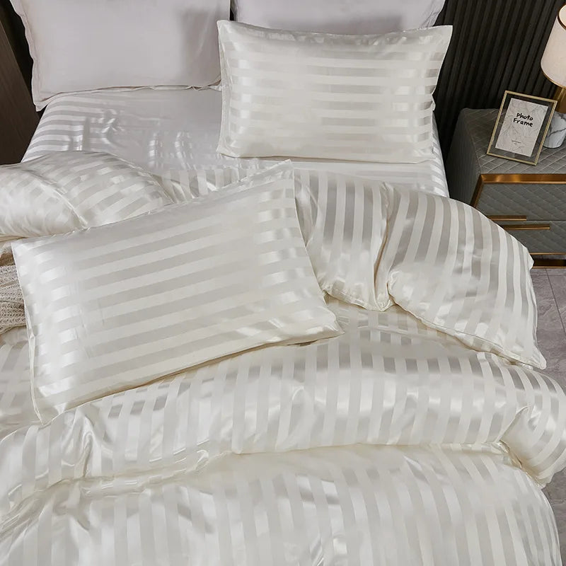 Afralia™ Satin Striped Silk Comforter Cover | High-End Queen King Bedding | Solid Color Luxe Duvet