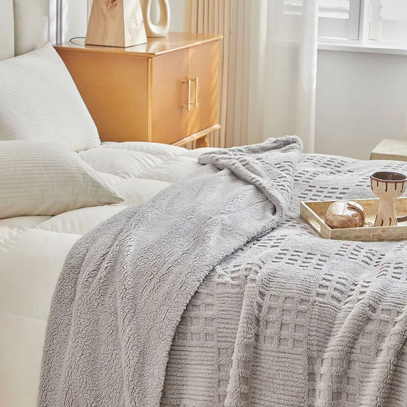 Afralia™ Double-Layer Coral Fleece Blanket: High-Quality, Solid Color, Cozy Lamb Wool for Bed, Sofa