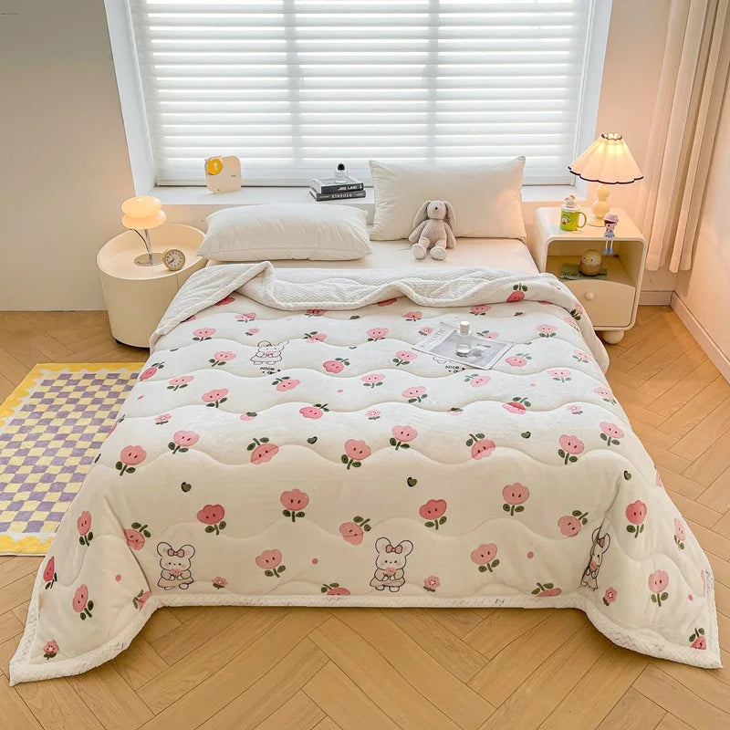 Afralia™ Cartoon Print Three-Layer Velvet Blanket for Cozy Winter Bedding