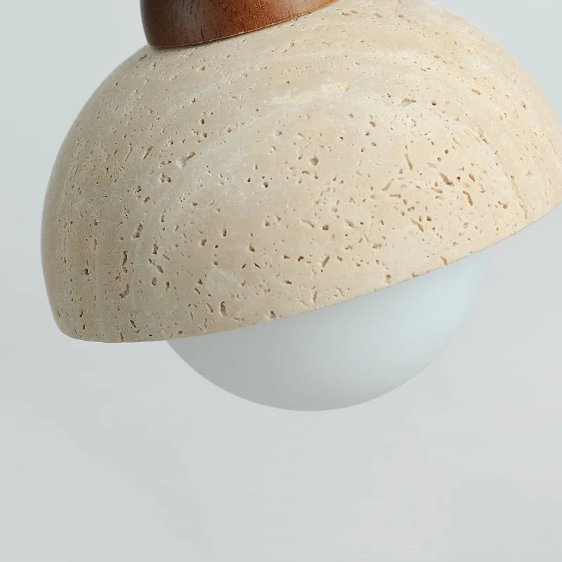 Afralia™ Vintage Stone LED Hanging Lamp Wood Yellow Travertine Pendant Lighting