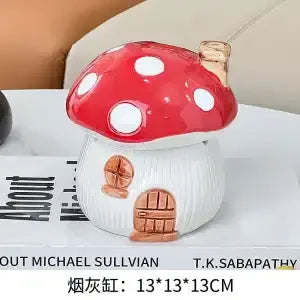 Afralia™ Mushroom Ceramic Ashtray with Lid – Home Art Decor, Countertop Ornament & Gift