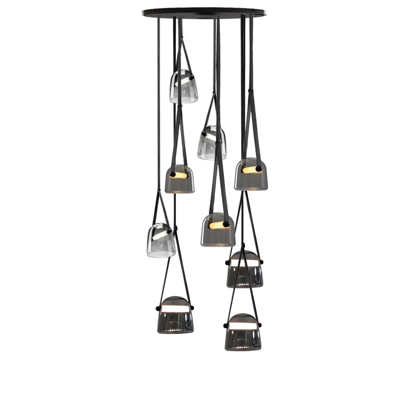 Afralia™ Glass Crystal LED Chandelier Ceiling Light with Leather Strips Suspension Lamp
