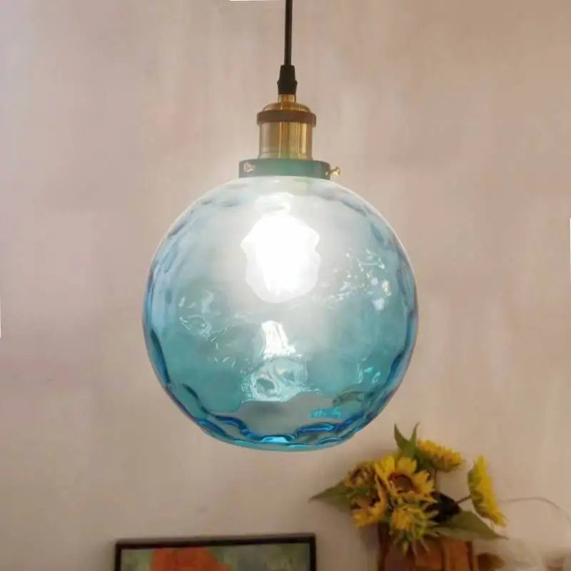 Afralia™ Loft Blue Glass Pendant Light LED E27 Nordic Hanging Lamp - 3 Sizes