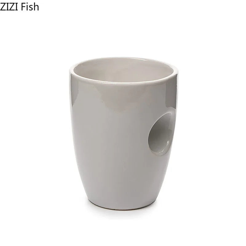 Afralia™ Hollow White Ceramic Cups Set of 2 Dining Coffee Teacup Juice Container