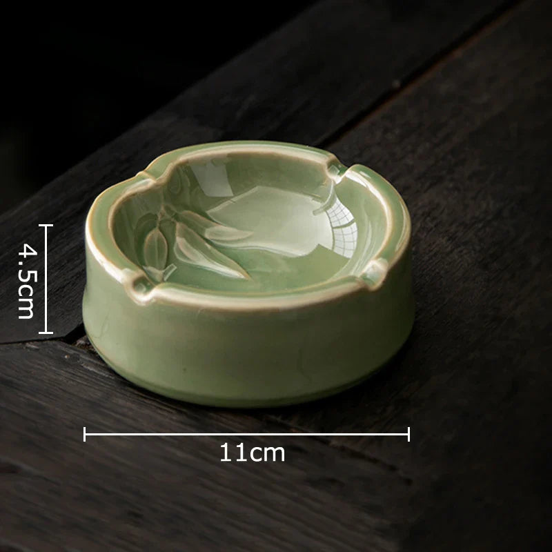 Afralia™ Geometric Green Ceramic Ashtray - Desk Decoration and Smoking Accessory