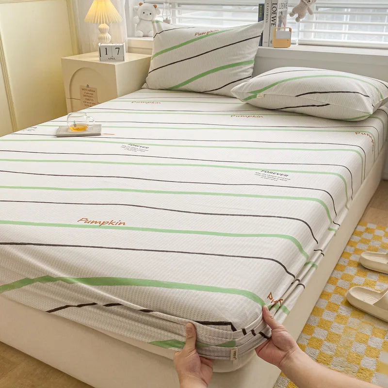 Afralia™ Coarse Cloth Prue Cotton Queen Fitted Sheet Set with Pillowcases